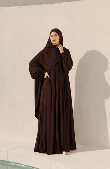 Mocha Veil Abaya with Matching Hijab