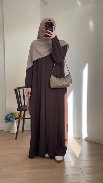 Mocha Serenity Abaya With Hijab