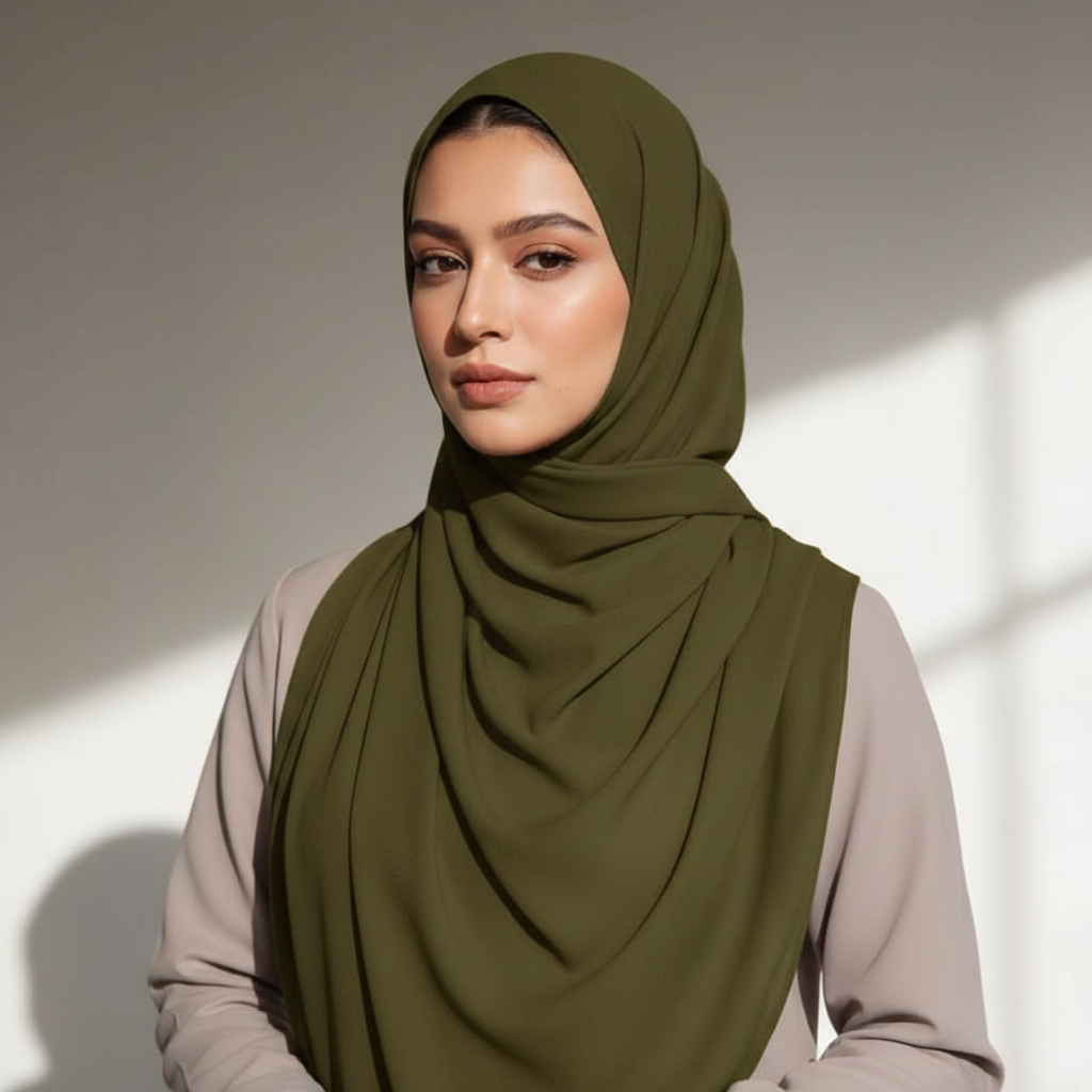 Georgette Hijab - Olive Green